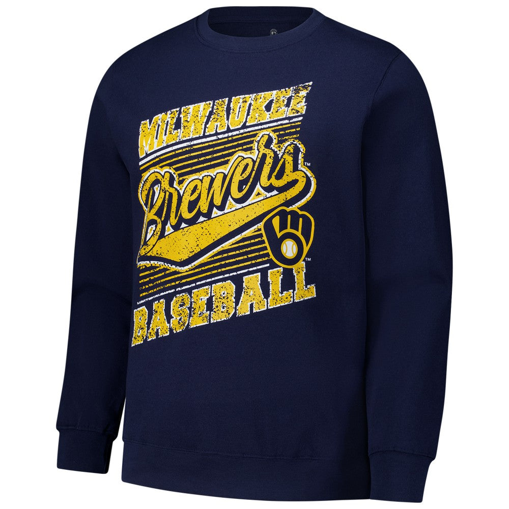 Milwaukee Brewers Stitches Lightweight Crew Sweatshirt Navy