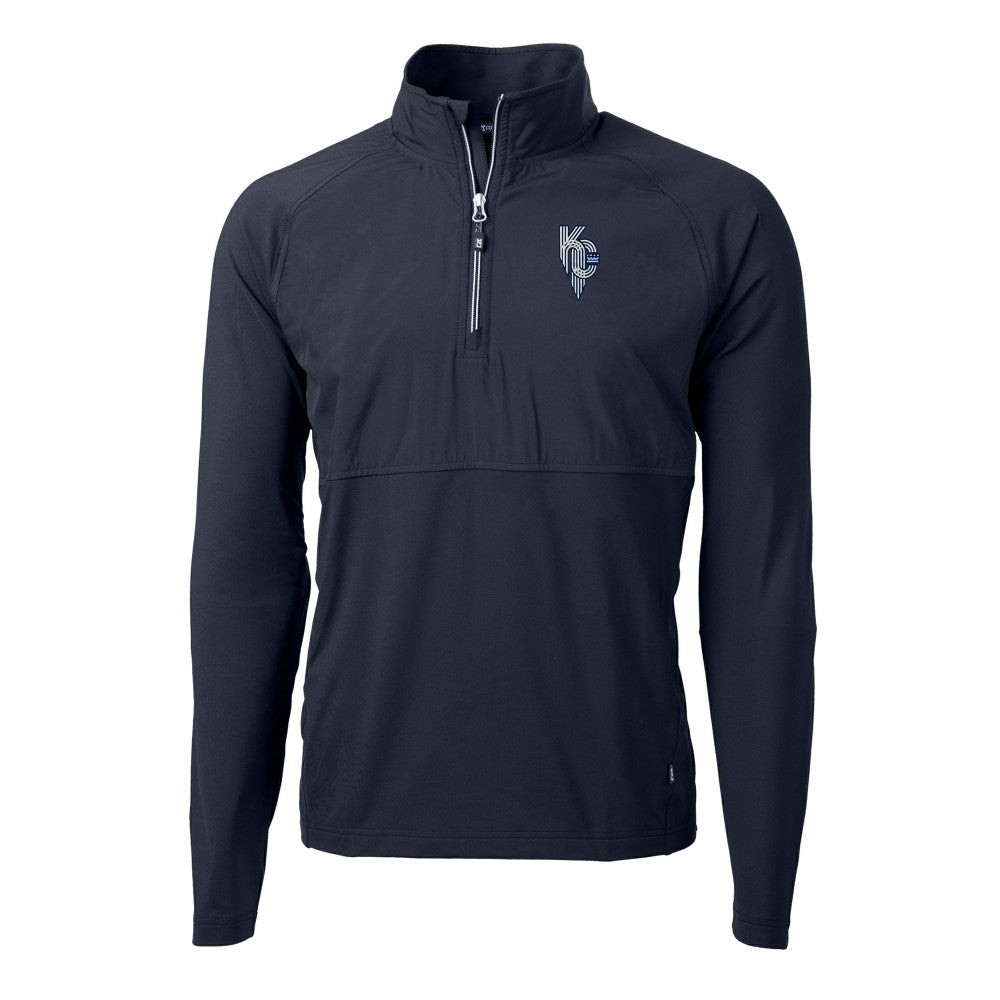Kansas City Royals Cutter & Buck Adapt Eco Knit Hybrid Recycled Quarter-Zip Pullover Top Navy