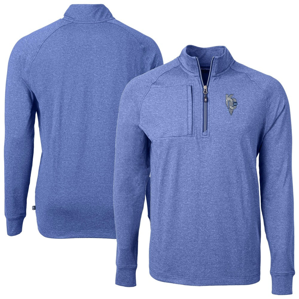 Kansas City Royals Cutter & Buck Adapt Eco Knit Heather Quarter-Zip Pullover Top Heather Blue