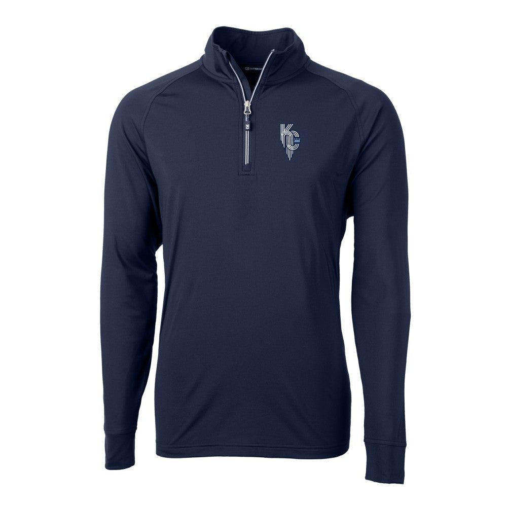 Kansas City Royals Cutter & Buck Adapt Eco Knit Stretch Recycled Quarter-Zip Pullover Top Navy