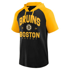 Boston Bruins Logo Athletic Prime Raglan Short Sleeve Pullover Hoodie Black
