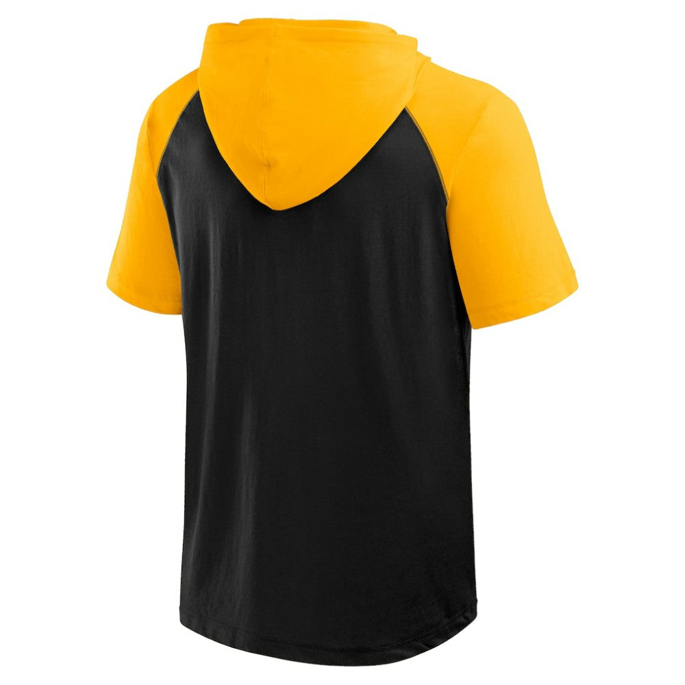 Boston Bruins Logo Athletic Prime Raglan Short Sleeve Pullover Hoodie Black