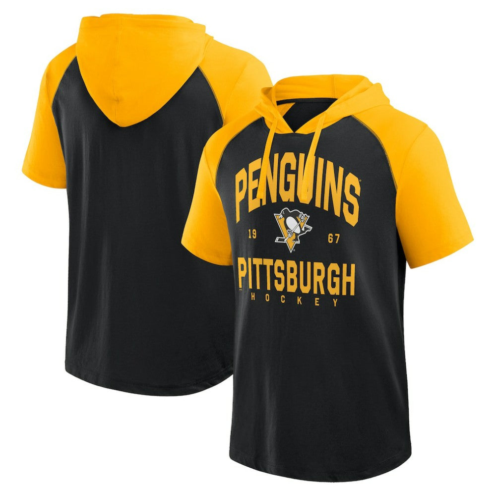 Pittsburgh Penguins Logo Athletic Prime Raglan Short Sleeve Pullover Hoodie Black