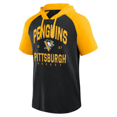 Pittsburgh Penguins Logo Athletic Prime Raglan Short Sleeve Pullover Hoodie Black