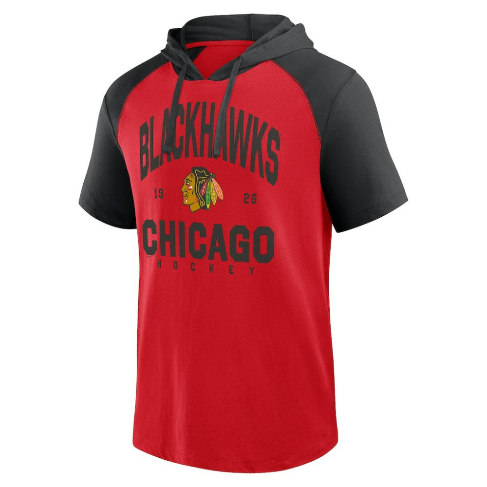 Chicago Blackhawks Logo Athletic Prime Raglan Short Sleeve Pullover Hoodie Red