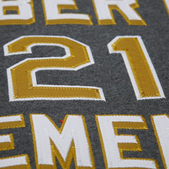 Roberto Clemente Pittsburgh Pirates Legends Collection Vintage Logo Name & Number Fleece Pullover Sweatshirt Heather Charcoal | Mitchell & Ness