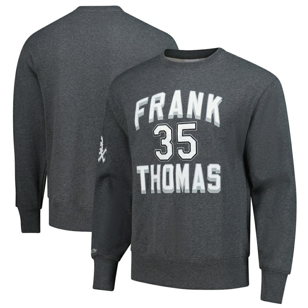 Frank Thomas Chicago White Sox Legends Collection Vintage Logo Name & Number Fleece Pullover Sweatshirt Heather Charcoal | Mitchell & Ness