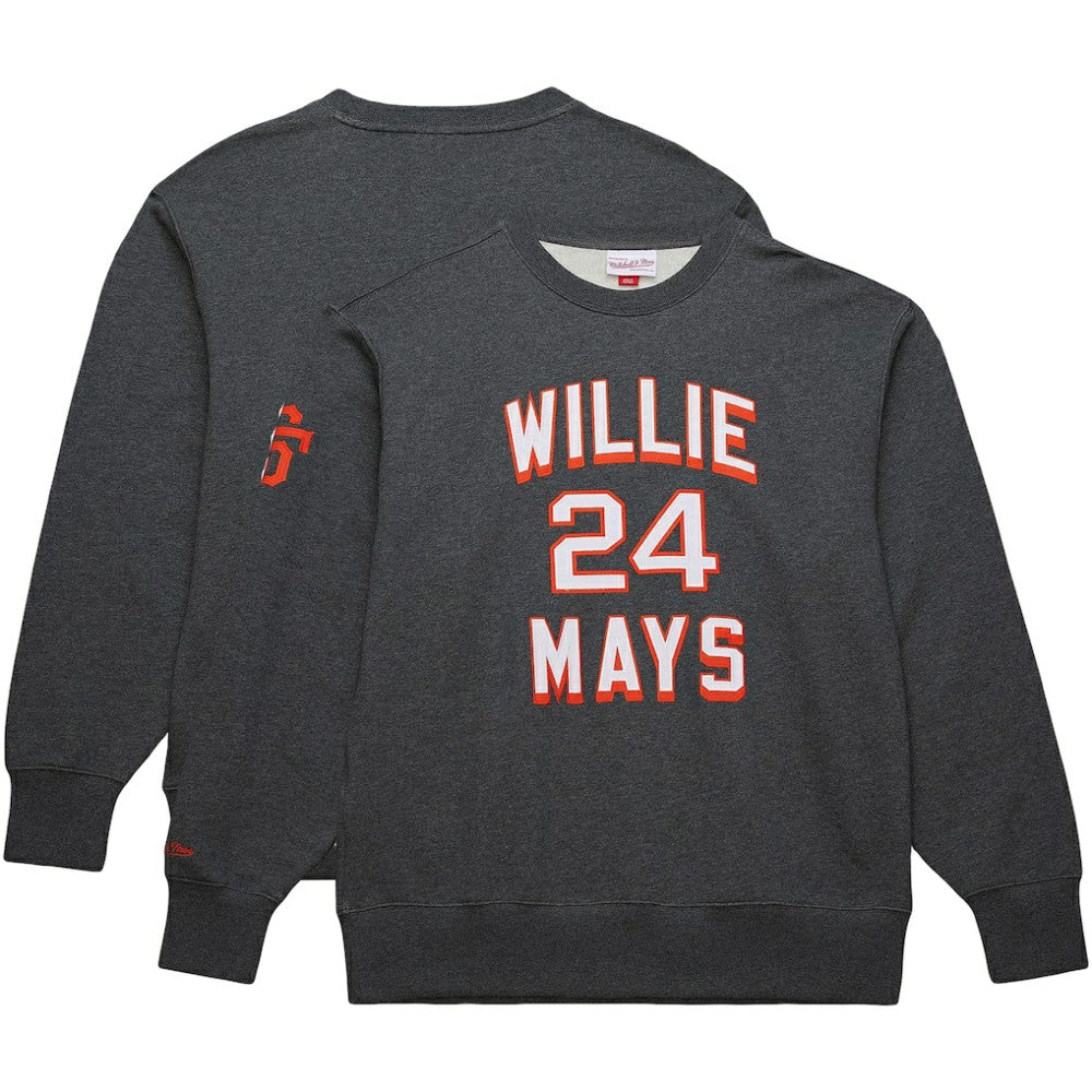 Willie Mays San Francisco Giants Legends Collection Vintage Logo Name & Number Fleece Pullover Sweatshirt Heather Charcoal | Mitchell & Ness