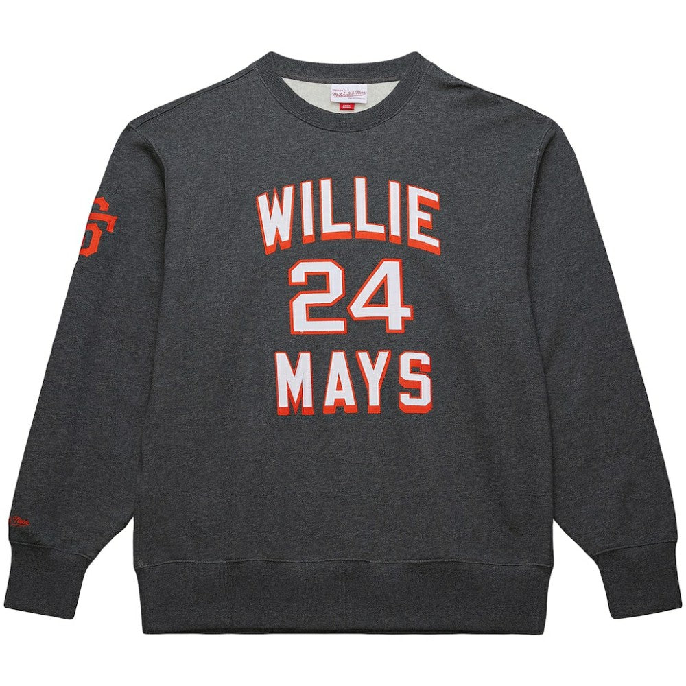 Willie Mays San Francisco Giants Legends Collection Vintage Logo Name & Number Fleece Pullover Sweatshirt Heather Charcoal | Mitchell & Ness