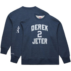 Derek Jeter New York Yankees Legends Collection Vintage Logo Fleece Name & Number Pullover Sweatshirt Heather Navy | Mitchell & Ness