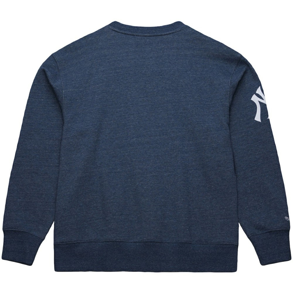 Derek Jeter New York Yankees Legends Collection Vintage Logo Fleece Name & Number Pullover Sweatshirt Heather Navy | Mitchell & Ness