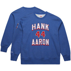 Hank Aaron Atlanta Braves Legends Collection Vintage Logo Fleece Name & Number Pullover Sweatshirt Royal | Mitchell & Ness