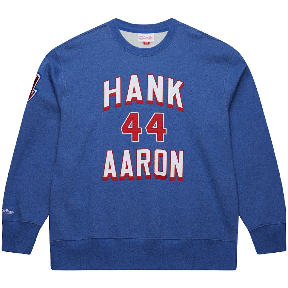 Hank Aaron Atlanta Braves Legends Collection Vintage Logo Fleece Name & Number Pullover Sweatshirt Royal | Mitchell & Ness