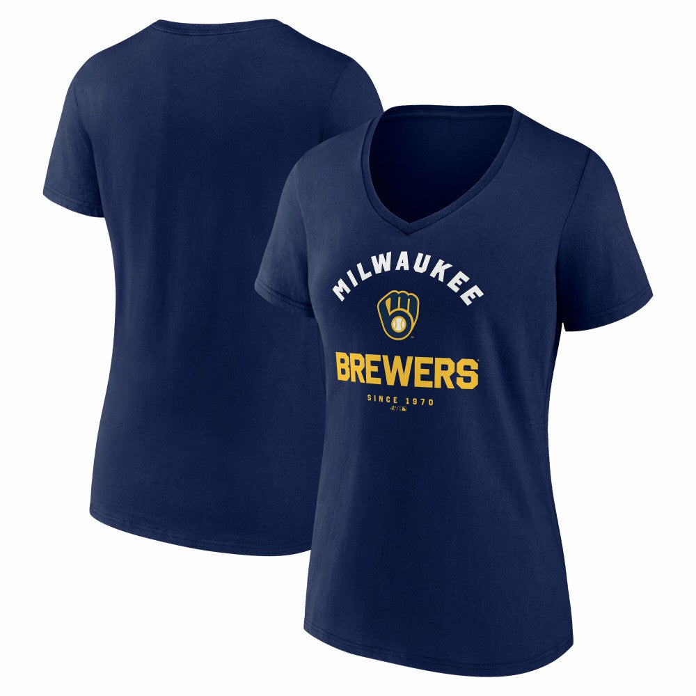 Milwaukee Brewers Logo Athletic Women's Unrivaled V-Neck T-Shirt Navy
