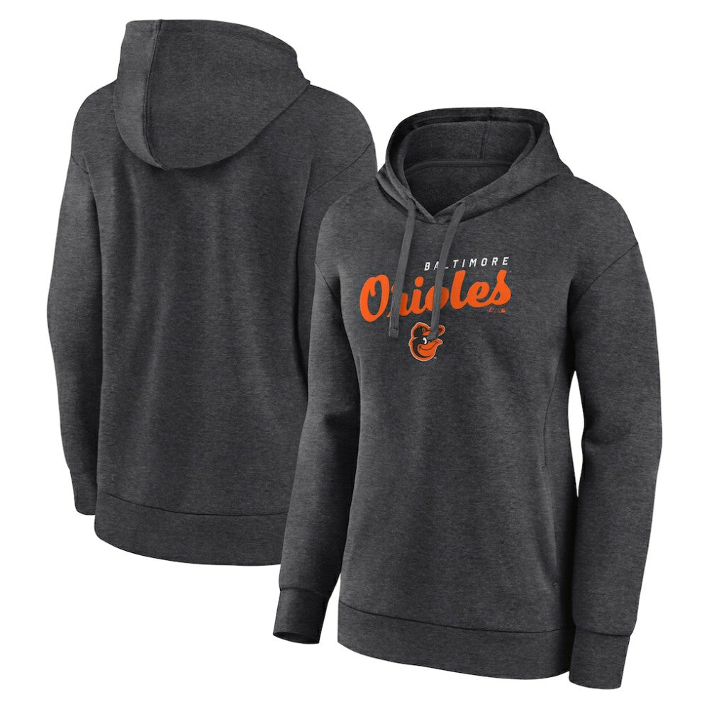Baltimore Orioles Logo Athletic Women's Logo Triumphant V-Neck Pullover Hoodie Heather Charcoal