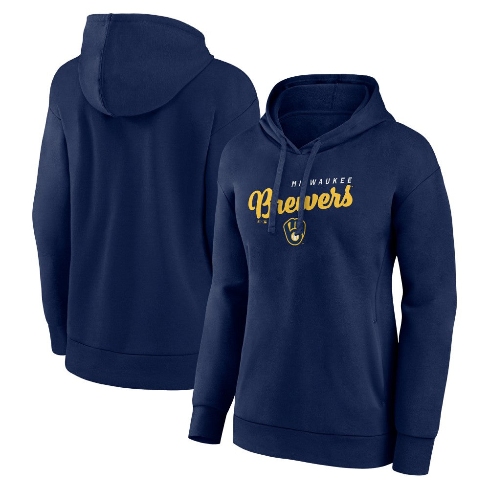 Milwaukee Brewers Logo Athletic Women's Logo Triumphant V-Neck Pullover Hoodie Navy