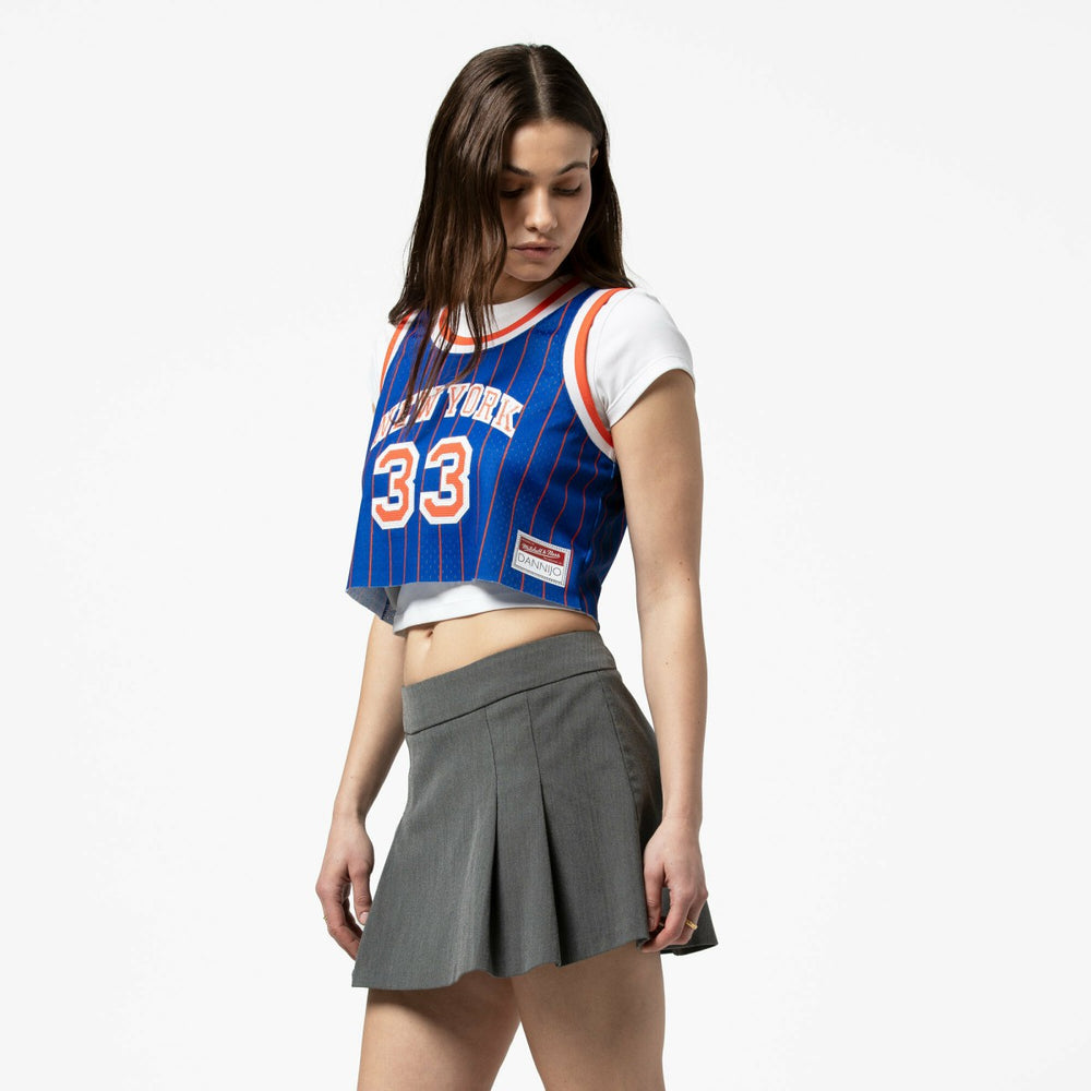 Patrick Ewing New York Knicks x DANNIJO Women's Fashion Cropped Basketball Jersey - Royal