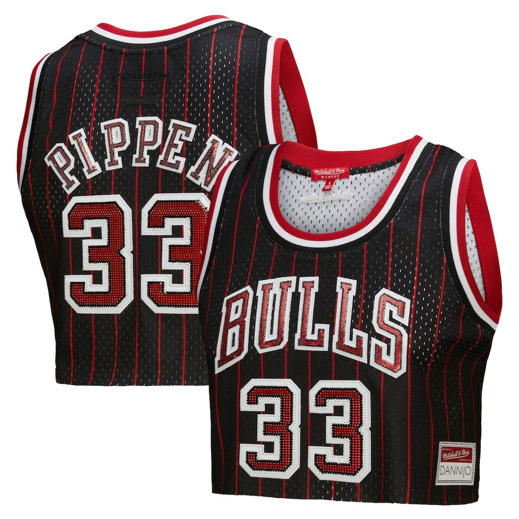 Scottie Pippen Chicago Bulls x DANNIJO Women's Fashion Cropped Basketball Jersey sale - Black
