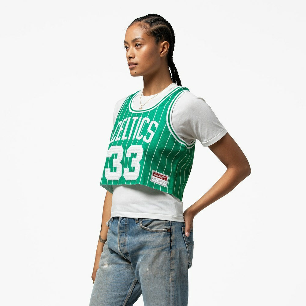 Larry Bird Boston Celtics x DANNIJO Women's Fashion Cropped Basketball Jersey - Kelly Green