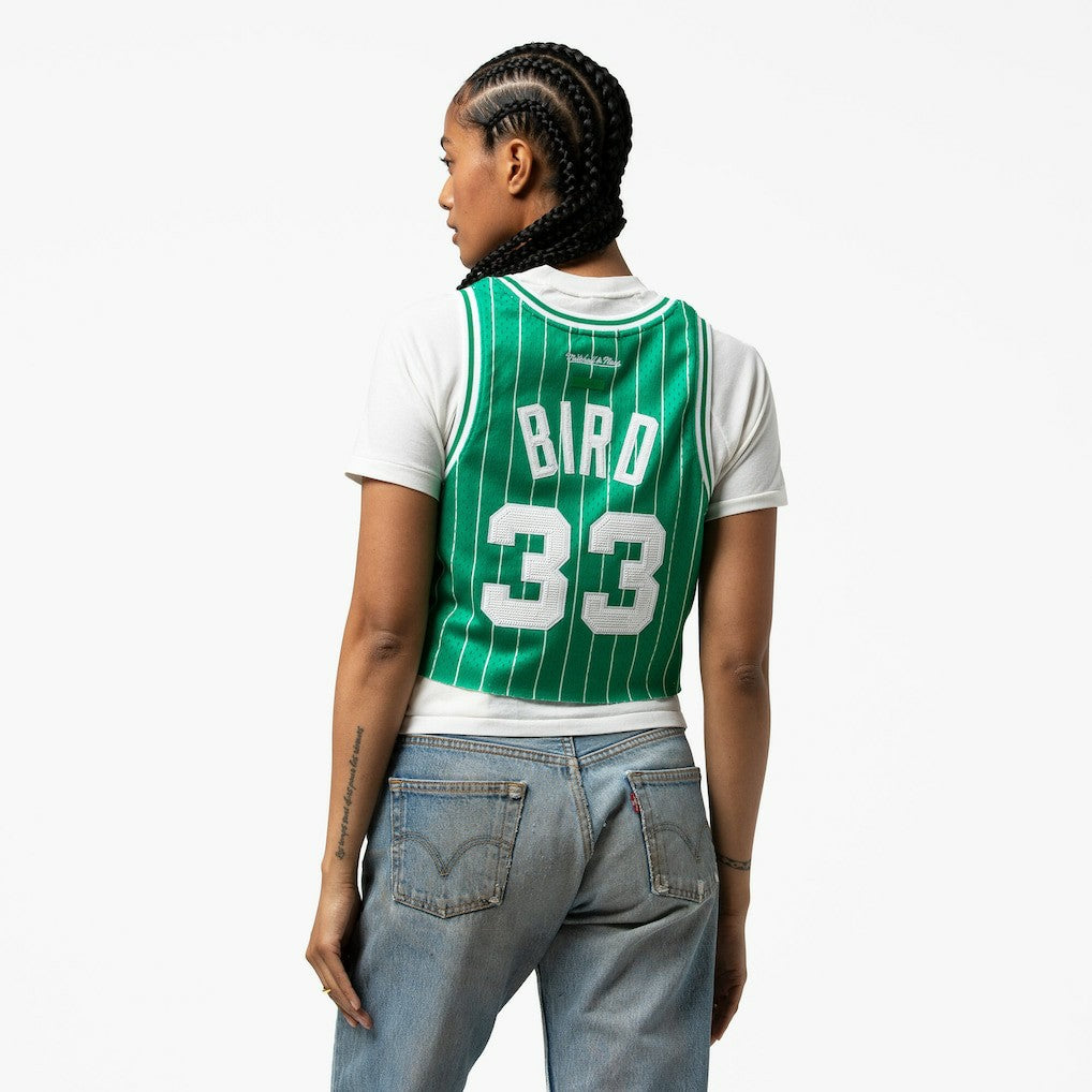 Larry Bird Boston Celtics x DANNIJO Women's Fashion Cropped Basketball Jersey - Kelly Green