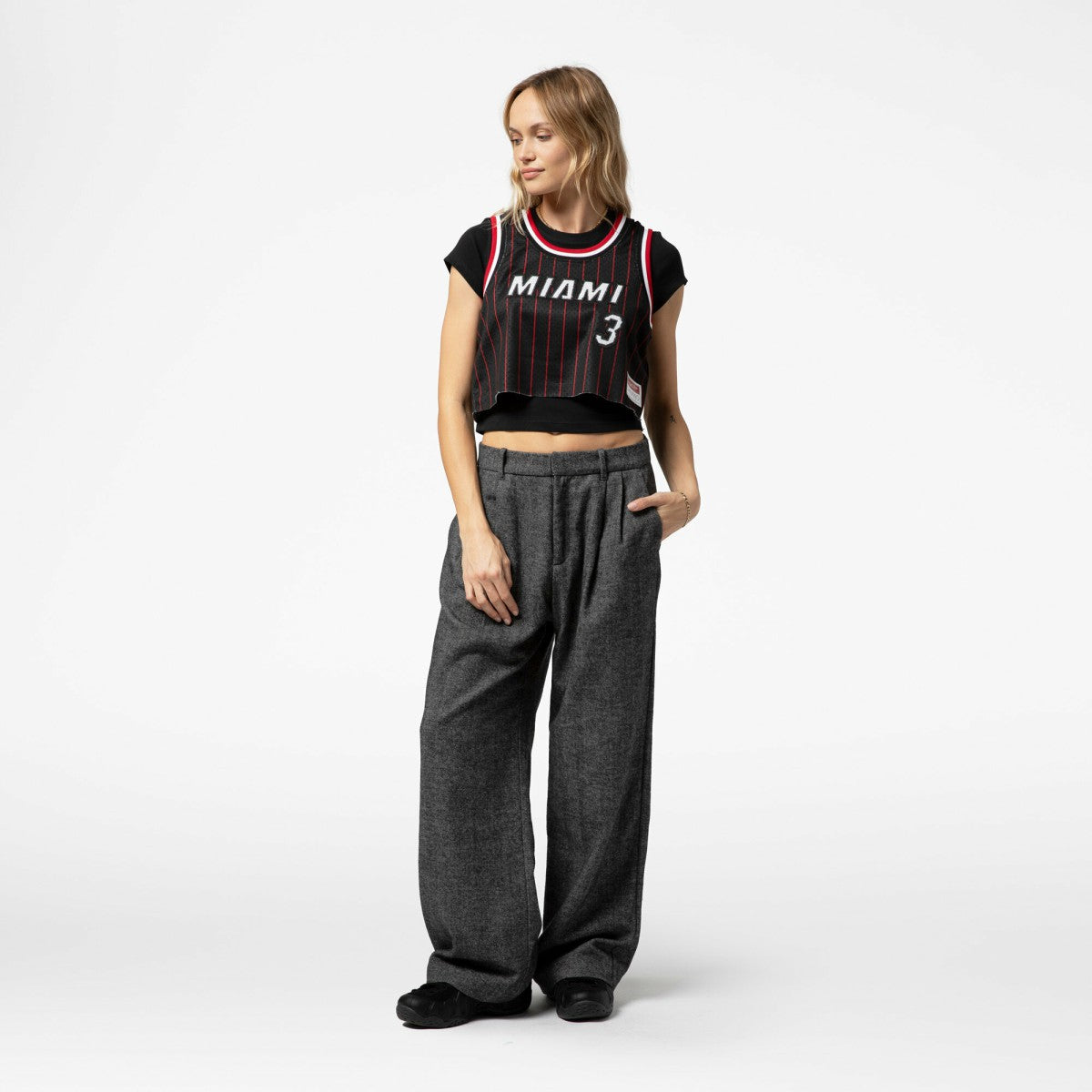 Dwyane Wade Miami Heat x DANNIJO Women's Fashion Cropped Basketball Jersey - Black