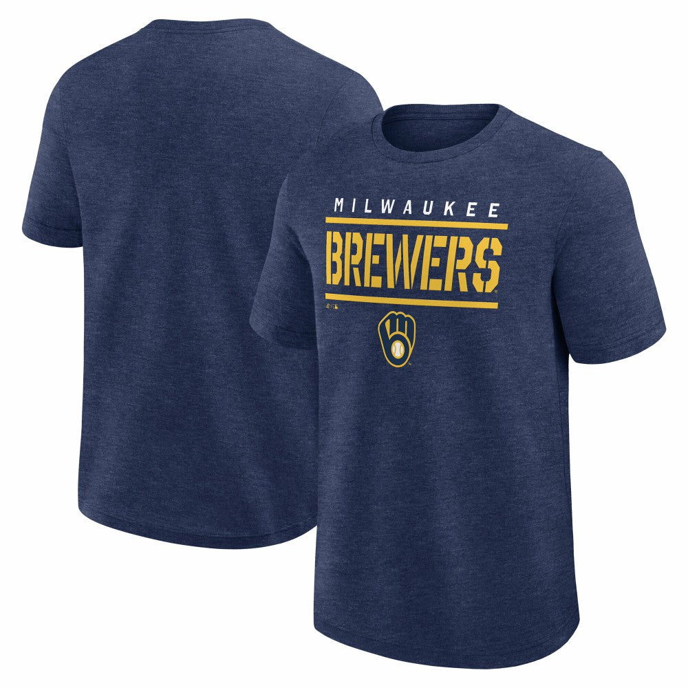Milwaukee Brewers Logo Athletic Top Notch T-Shirt Heather Navy