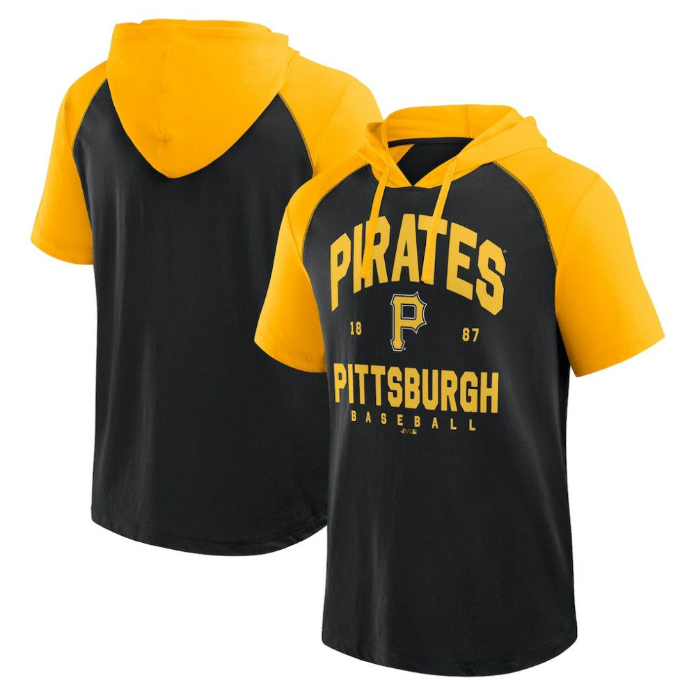 Pittsburgh Pirates Logo Athletic Prime Raglan Short Sleeve Hoodie T-Shirt Black