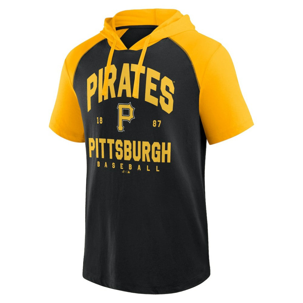 Pittsburgh Pirates Logo Athletic Prime Raglan Short Sleeve Hoodie T-Shirt Black