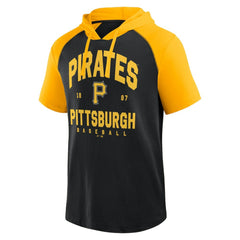 Pittsburgh Pirates Logo Athletic Prime Raglan Short Sleeve Hoodie T-Shirt Black