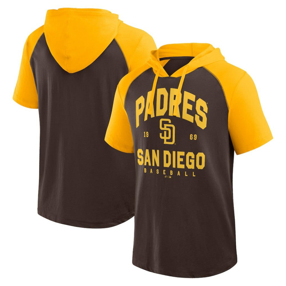 San Diego Padres Logo Athletic Prime Raglan Short Sleeve Hoodie T-Shirt Brown