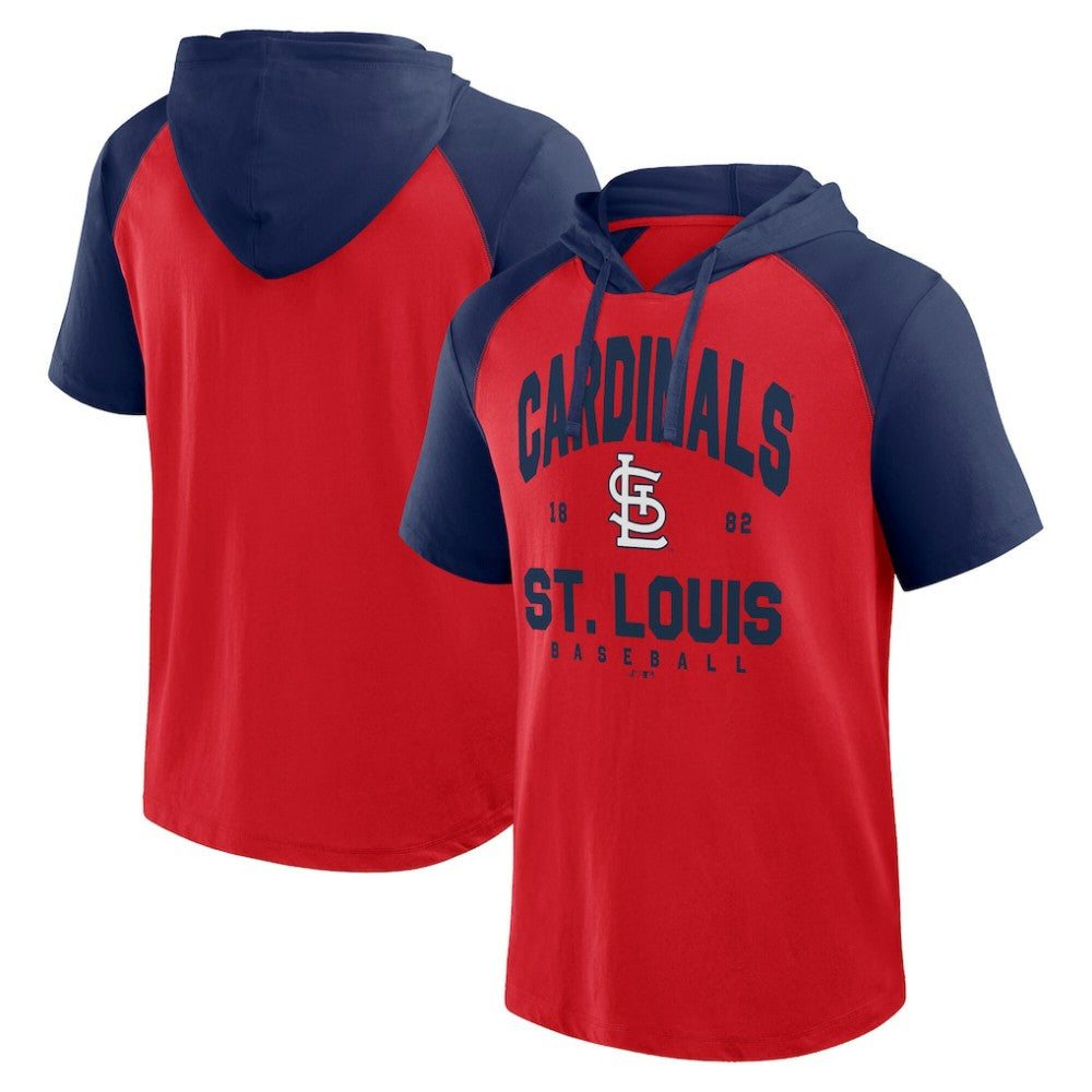 St. Louis Cardinals Logo Athletic Prime Raglan Short Sleeve Hoodie T-Shirt Red
