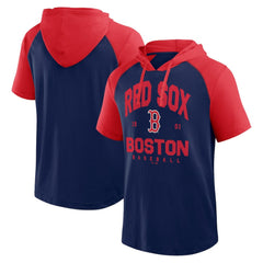 Boston Red Sox Logo Athletic Prime Raglan Short Sleeve Hoodie T-Shirt Navy