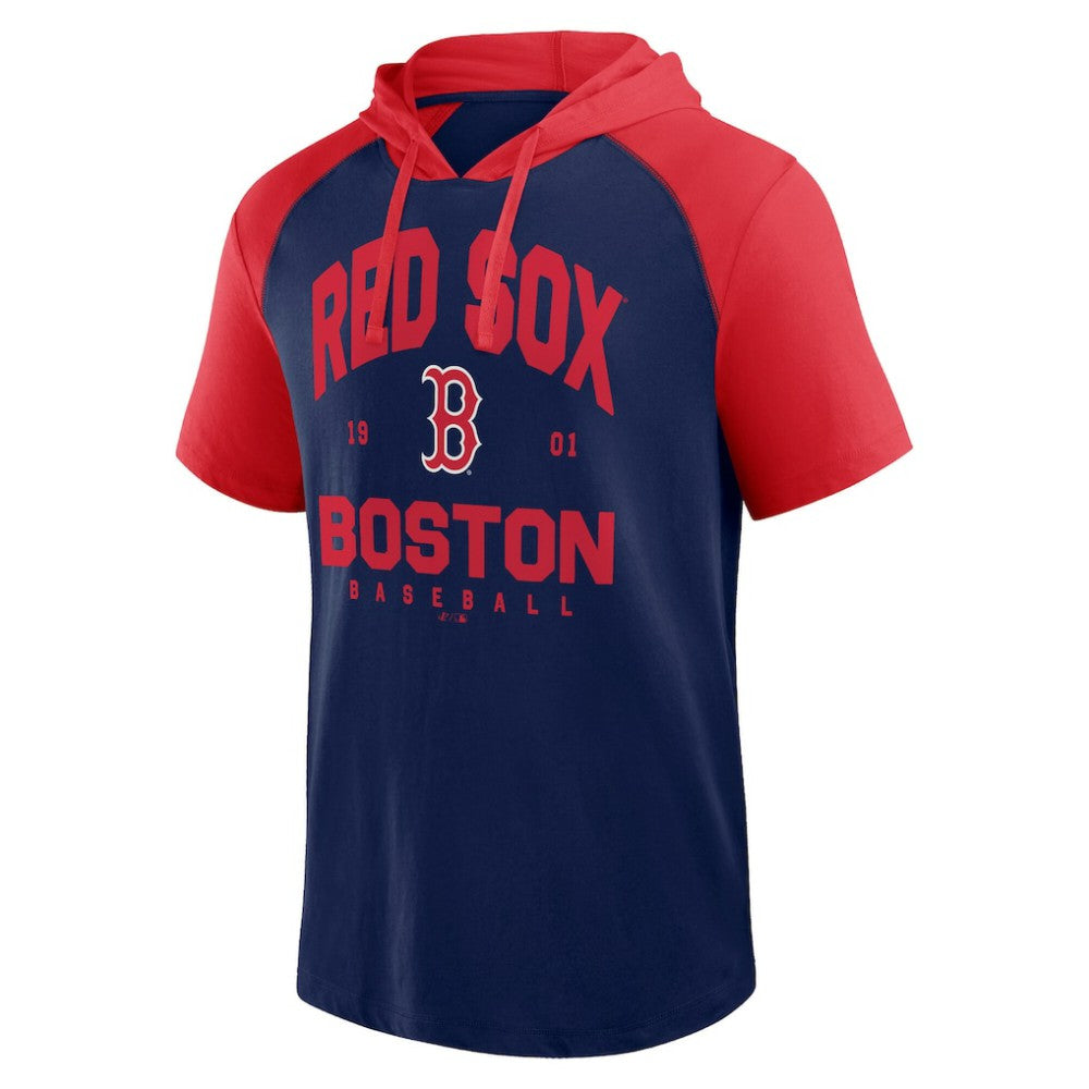Boston Red Sox Logo Athletic Prime Raglan Short Sleeve Hoodie T-Shirt Navy