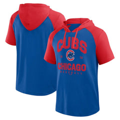 Chicago Cubs Logo Athletic Prime Raglan Short Sleeve Hoodie T-Shirt Royal