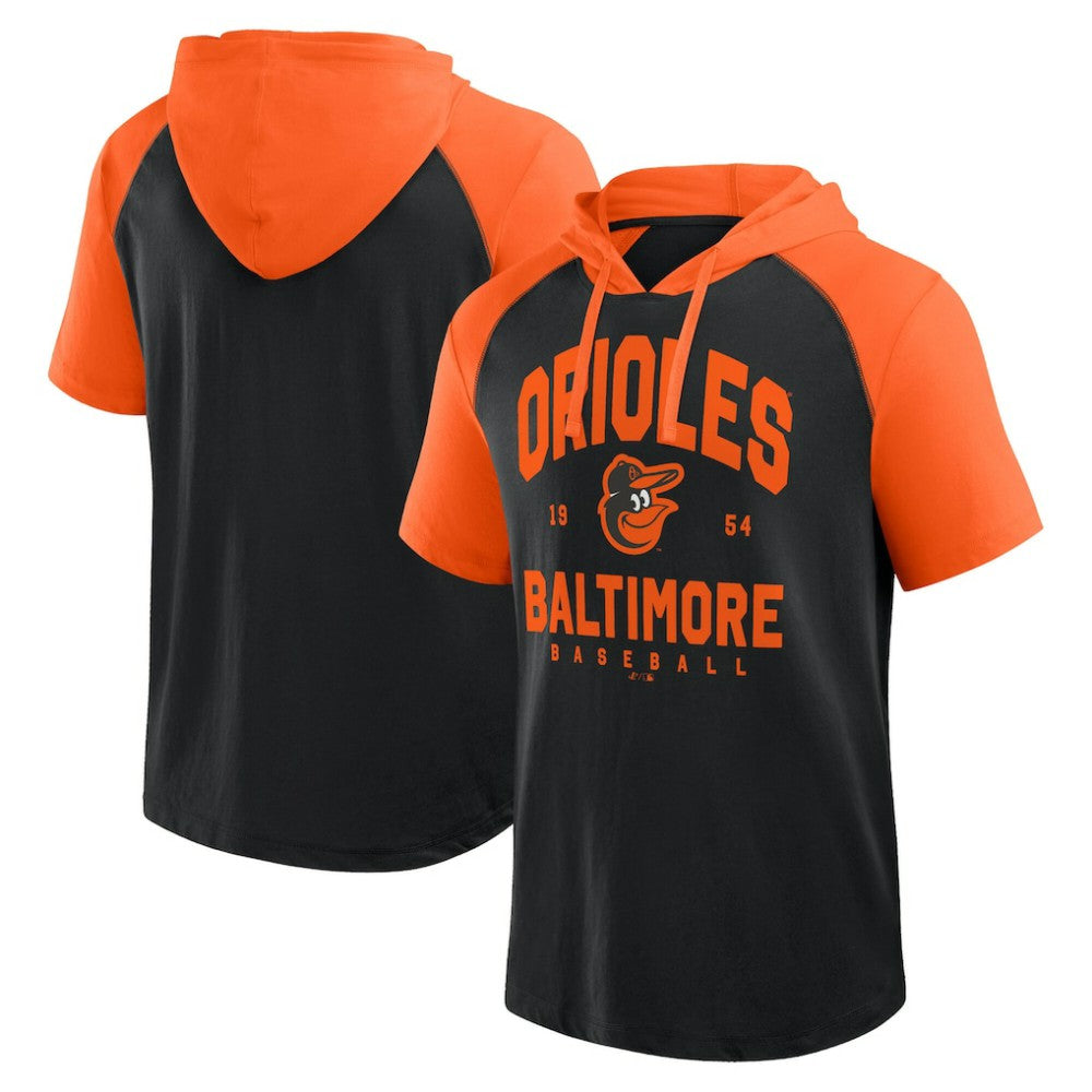 Baltimore Orioles Logo Athletic Prime Raglan Short Sleeve Hoodie T-Shirt Black