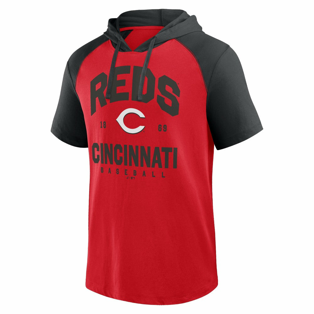 Cincinnati Reds Logo Athletic Prime Raglan Short Sleeve Hoodie T-Shirt Red