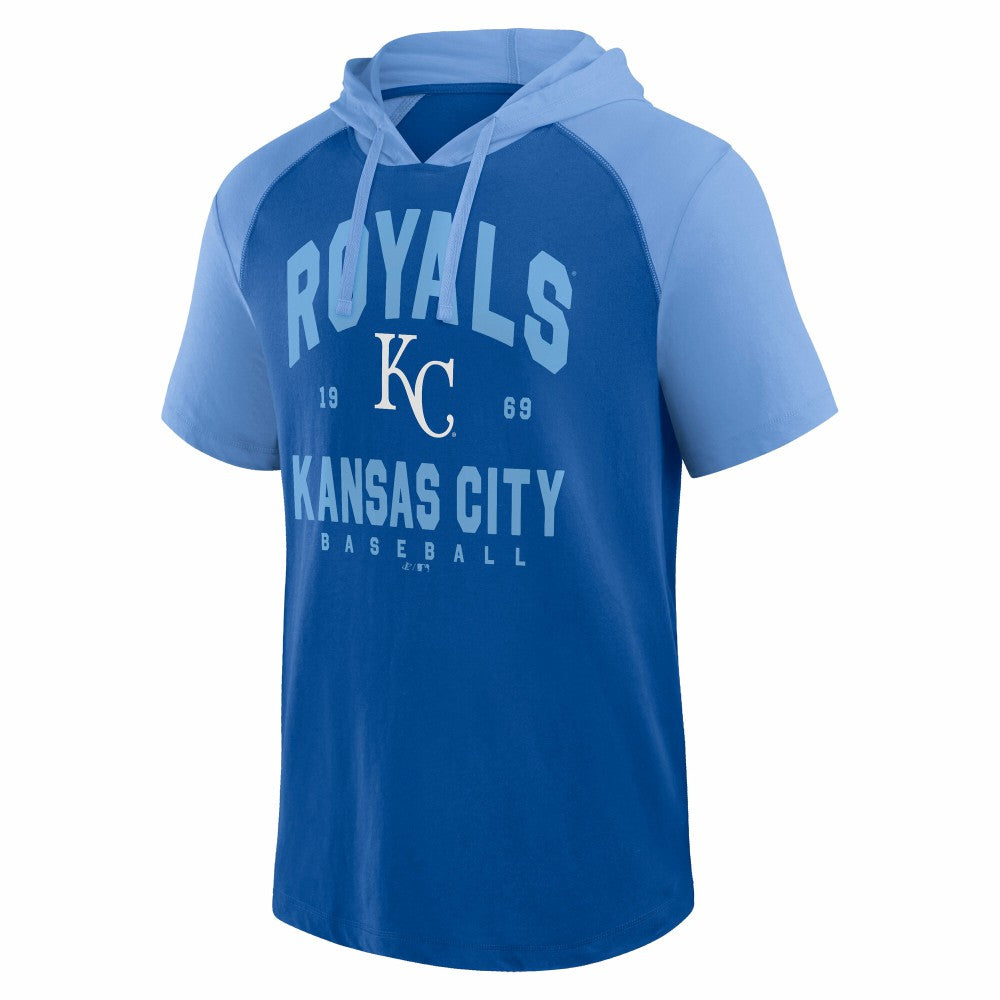 Kansas City Royals Logo Athletic Prime Raglan Short Sleeve Hoodie T-Shirt Royal
