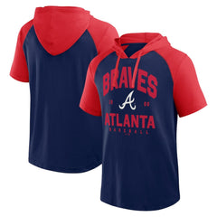 Atlanta Braves Logo Athletic Prime Raglan Short Sleeve Hoodie T-Shirt Navy
