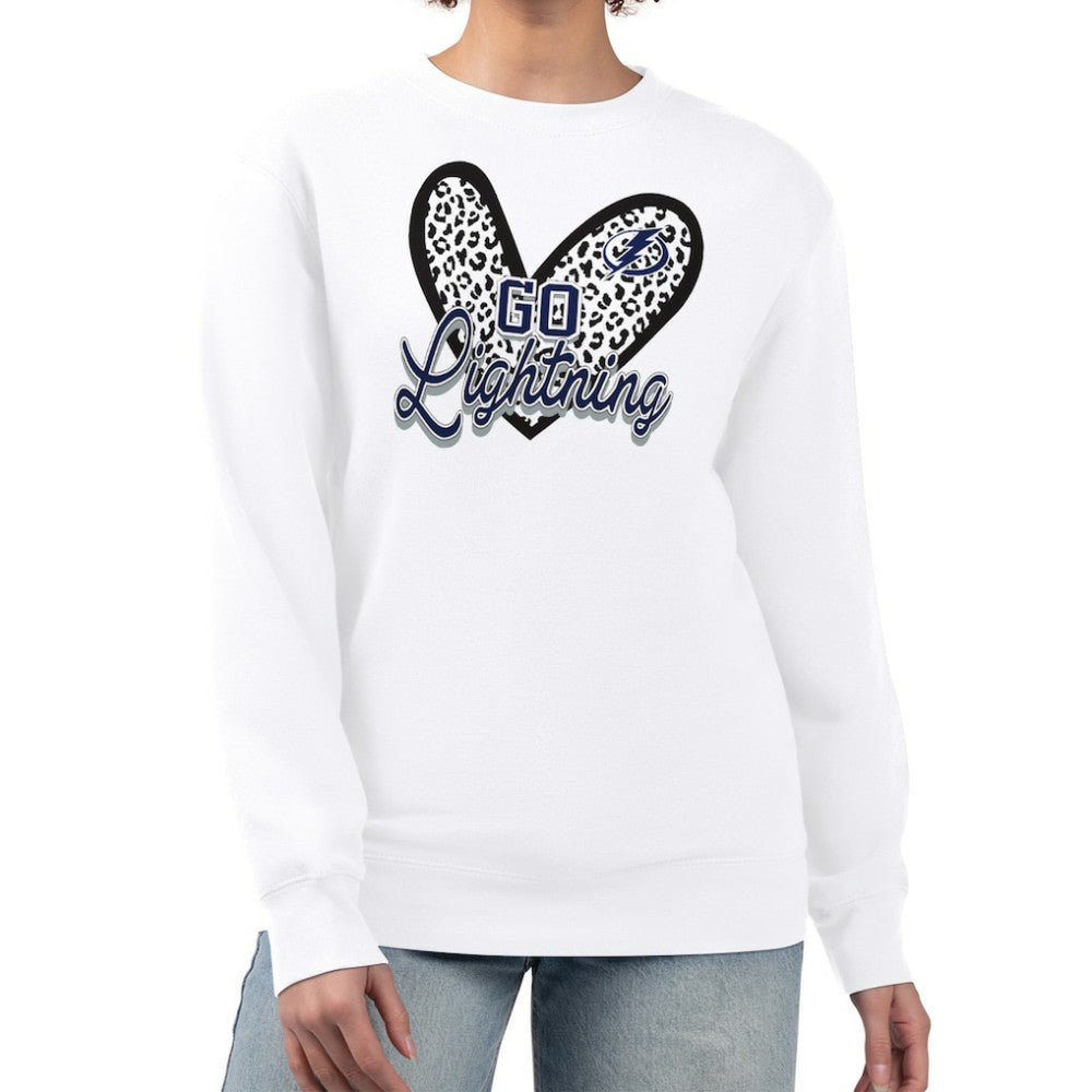 Tampa Bay Lightning G-III 4Her by Carl Banks Women's Animal Print Heart Fleece Pullover Sweatshirt White