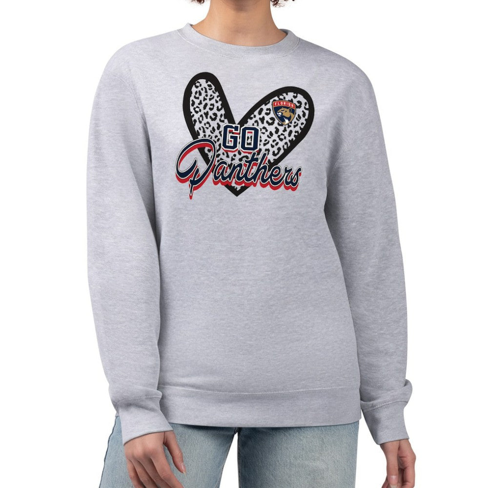 Florida Panthers G-III 4Her by Carl Banks Women's Animal Print Heart Fleece Pullover Sweatshirt Heather Gray