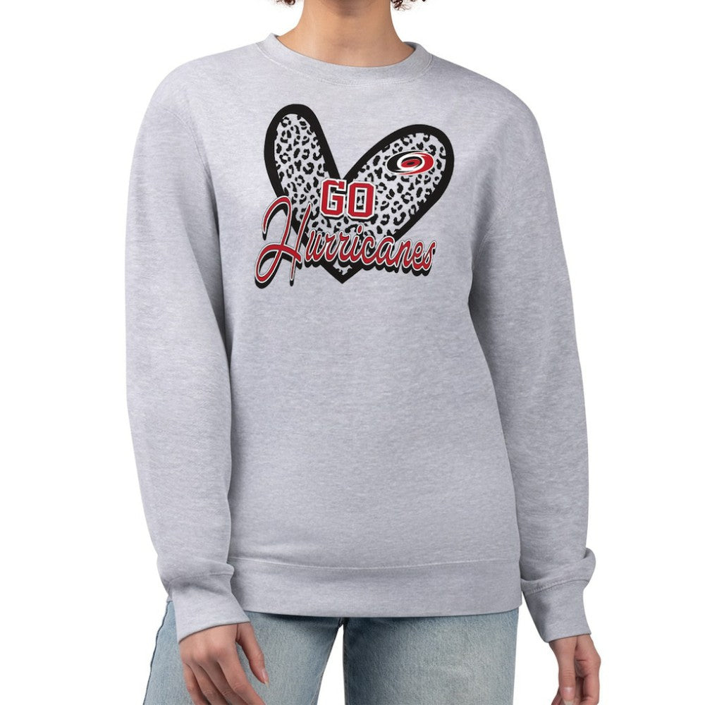 Carolina Hurricanes G-III 4Her by Carl Banks Women's Animal Print Heart Fleece Pullover Sweatshirt Heather Gray