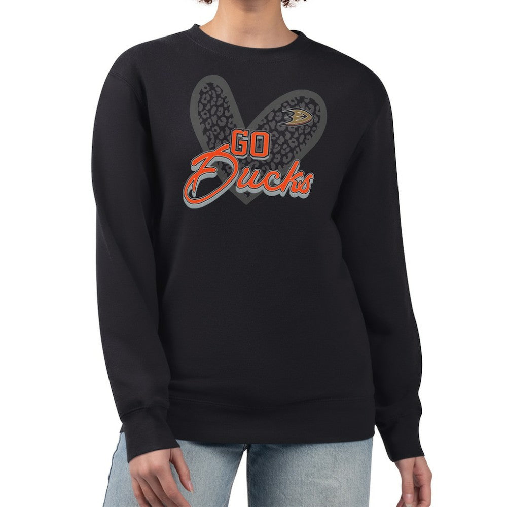 Anaheim Ducks G-III 4Her by Carl Banks Women's Animal Print Heart Fleece Pullover Sweatshirt Black