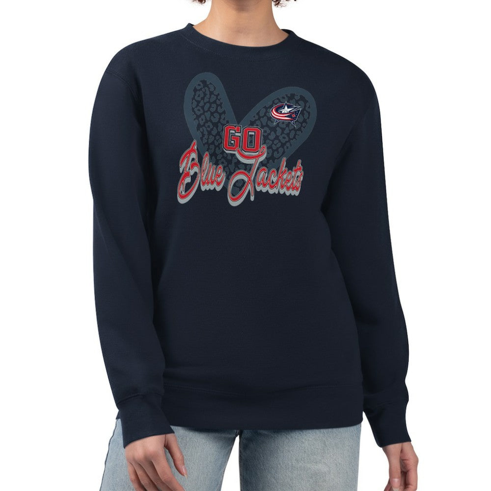 Columbus Blue Jackets G-III 4Her by Carl Banks Women's Animal Print Heart Fleece Pullover Sweatshirt Navy