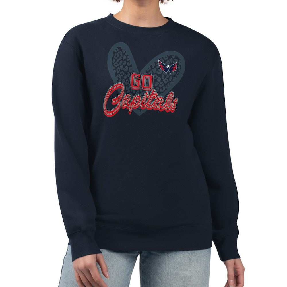 Washington Capitals G-III 4Her by Carl Banks Women's Animal Print Heart Fleece Pullover Sweatshirt Navy