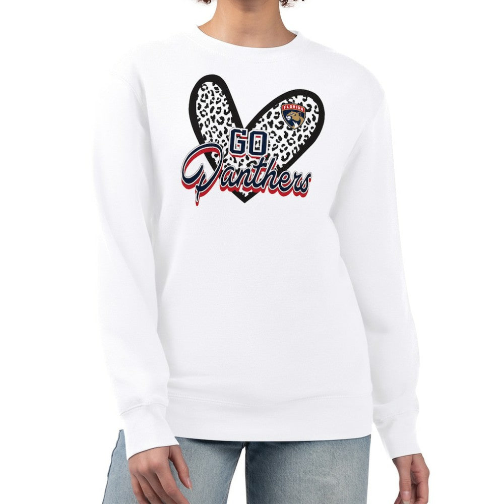 Florida Panthers G-III 4Her by Carl Banks Women's Animal Print Heart Fleece Pullover Sweatshirt White