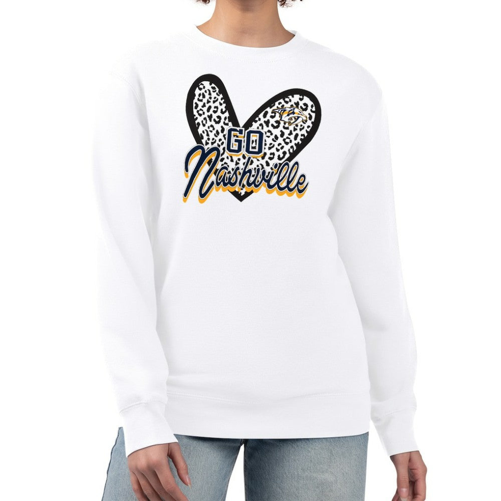 Nashville Predators G-III 4Her by Carl Banks Women's Animal Print Heart Fleece Pullover Sweatshirt White