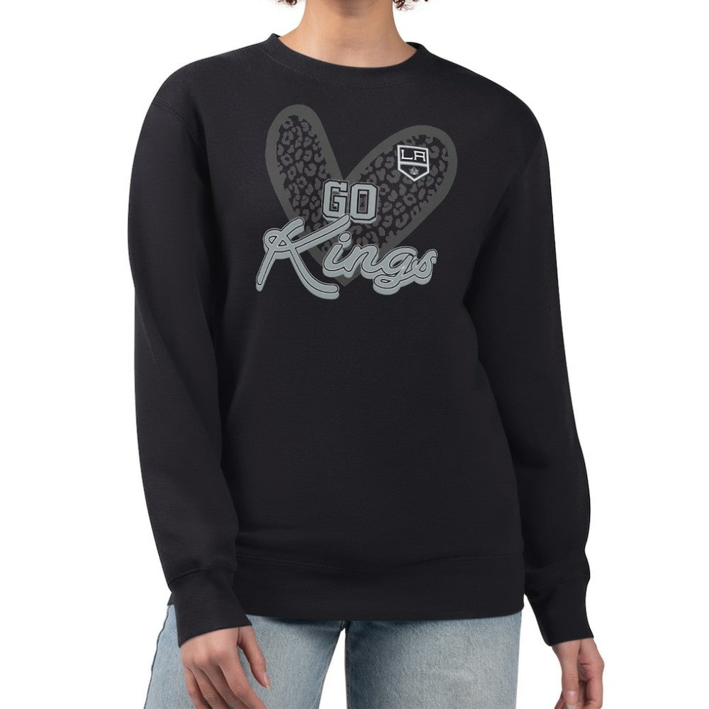 Los Angeles Kings G-III 4Her by Carl Banks Women's Animal Print Heart Fleece Pullover Sweatshirt Black