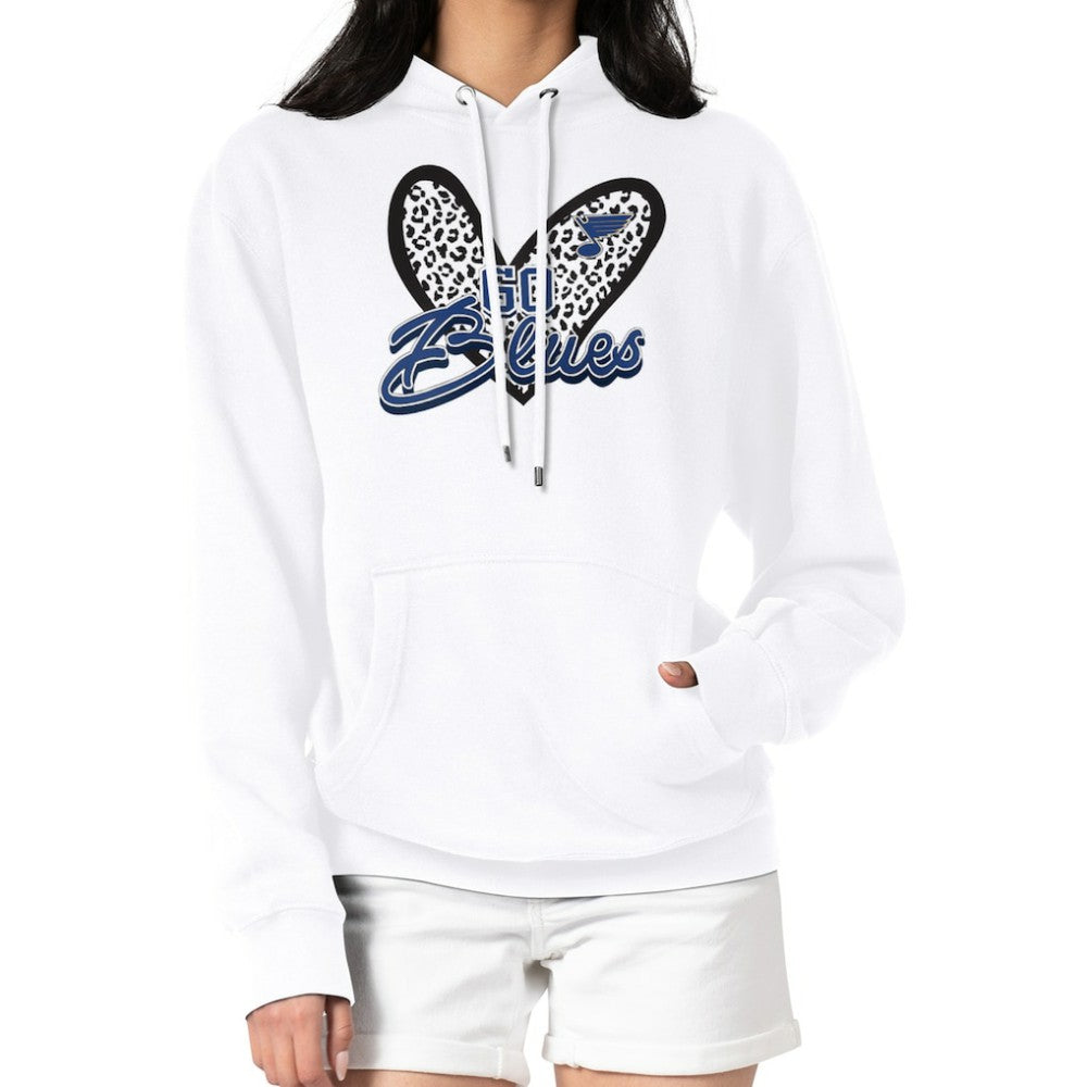 St. Louis Blues G-III 4Her by Carl Banks Women's Animal Print Heart Fleece Pullover Hoodie White