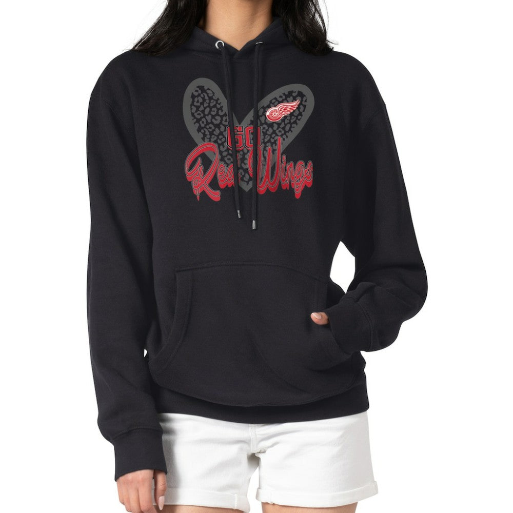Detroit Red Wings G-III 4Her by Carl Banks Women's Animal Print Heart Fleece Pullover Hoodie Black
