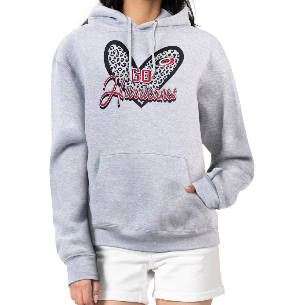 Carolina Hurricanes G-III 4Her by Carl Banks Women's Animal Print Heart Fleece Pullover Hoodie Heather Gray